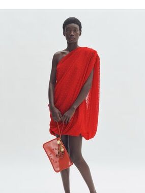 One-Shoulder Red Draped Mini Dress